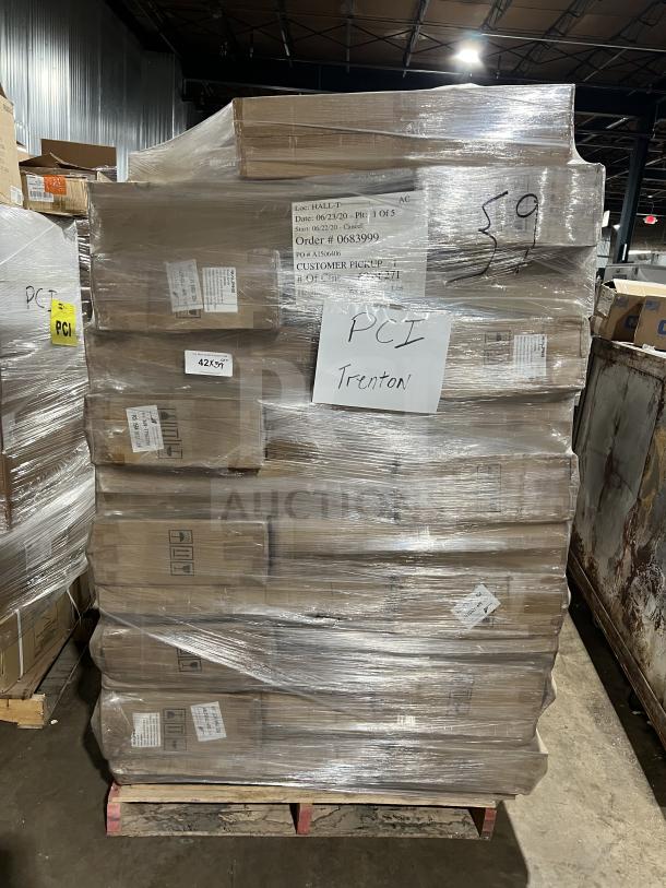 Brand new full pallet of Alpine Model ALP430STANDBLK black hand sanitizer dispenser floor stands, wrapped and labeled for sale.