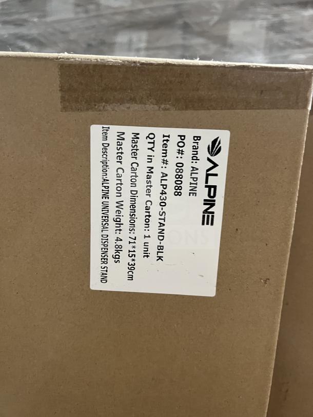 Alpine Commercial Hand Sanitizer Dispenser Floor Stand, Model ALP430STANDBLK, brand new in box with label.