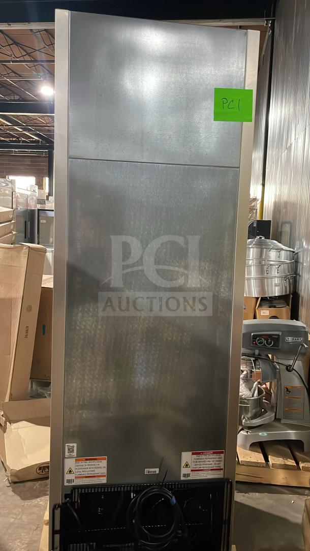 True T-23-HC commercial stainless steel refrigerator, one door, energy-efficient, new scratch & dent, with poly coated rack.