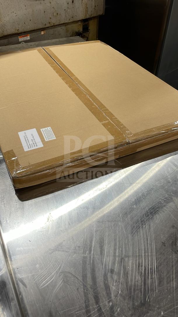 Brand new BFM Commercial 24"x30" rectangular melamine table top, model FH2430, packaged, with sale label visible.