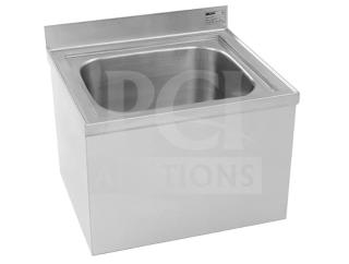 Brand new Eagle model F1916 stainless steel floor-mounted mop sink, commercial use, with visible label indicating specs.