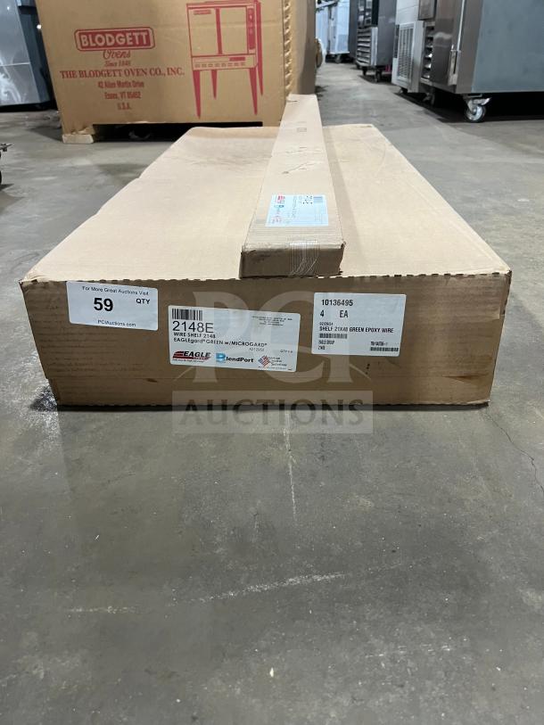 Brand new Eagle 2148E green epoxy coated wire shelf in original box. Model 2148E visible on box label.