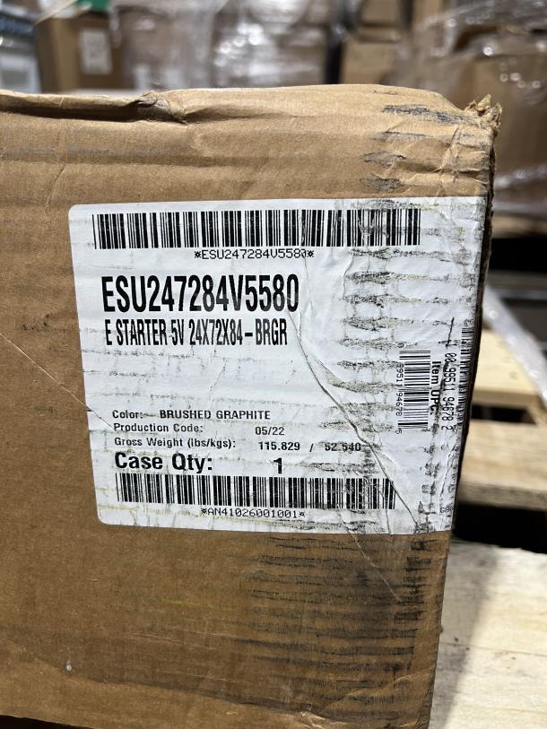 Brand new Cambro Commercial 24" 5-Tier Stationary Shelving Unit in box. Model ESU247284V5580, brushed graphite finish.