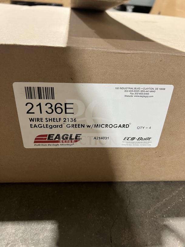 Eagle 2136E wire shelf, 21"x36", epoxy-coated, brand new in box. Features EAGLEgard green with MICROGARD.