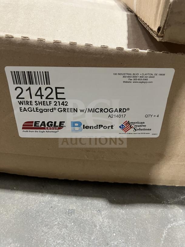 Brand new Eagle 2142E green epoxy wire shelf, 21"x42", with stationary post in original box. EAGLEgard® with MICROGARD®.