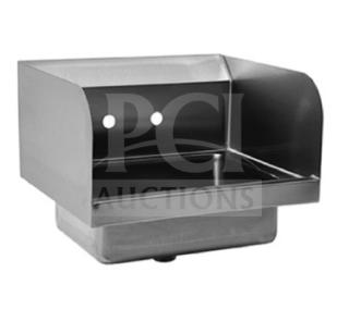 Eagle stainless steel wall-mount hand sink, model BPHS1014LRS, 14", with gooseneck faucet and side splash, new in box.