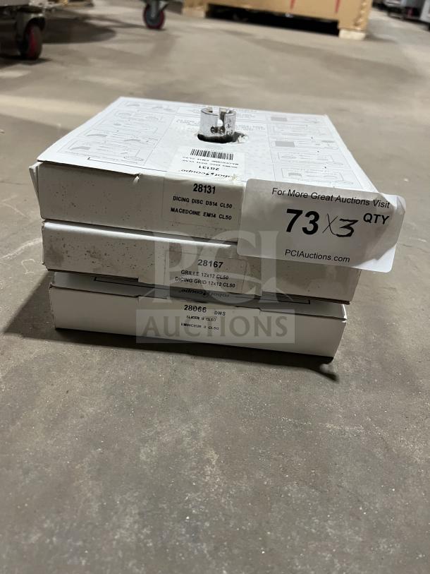 Brand new Robot Coupe Model 28131 slicing disc in box, 9/16" size, commercial-grade, with visible labels.