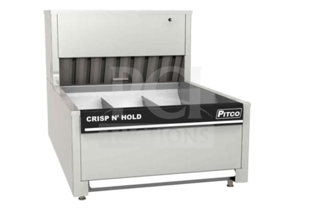 Pitco PCC18 countertop fried food holding station, new, out of box, 3 sections, model PCC18, serial F21EB038057, 115V 1 phase.