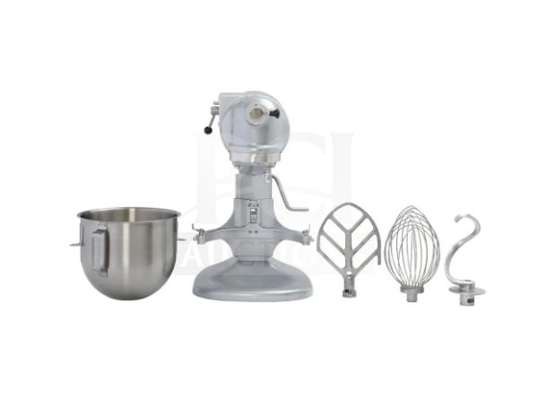 Brand new Hobart N50 mixer with attachments: bowl, hook, paddle, and whip. Multi-speed, 120V, 1 phase.