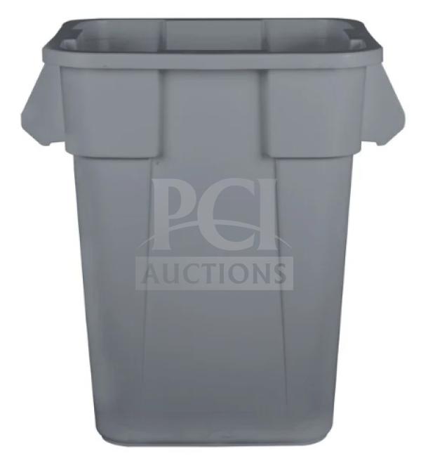 Rubbermaid Commercial gray square Brute 40-gallon trash can, model FG353600, brand new condition.