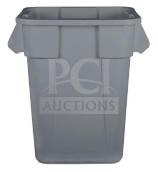 Rubbermaid Commercial gray square Brute 40-gallon trash can, model FG353600, brand new condition.