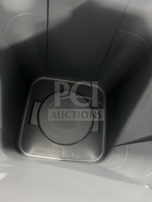 Rubbermaid Commercial Gray Square Brute 40 Gallon Trash Can, Model FG353600, brand new condition.