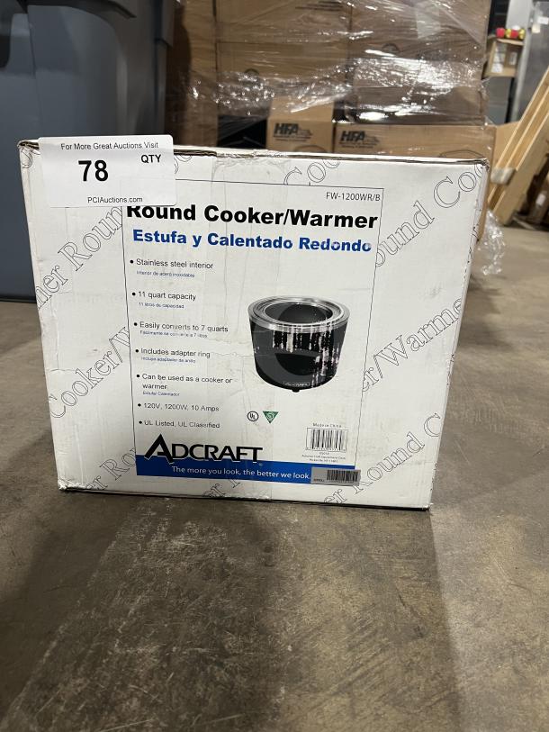 Brand new Adcraft FW-1200WR/B 11 Qt countertop cooker/warmer, black, thermostatic controls, in original box.