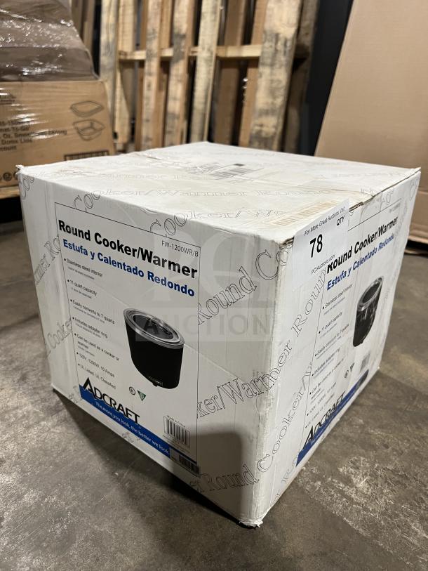 Adcraft Commercial Countertop Cooker/Warmer, Model FW-1200WR/B, brand new in box with thermostatic controls, 11 Qt capacity.