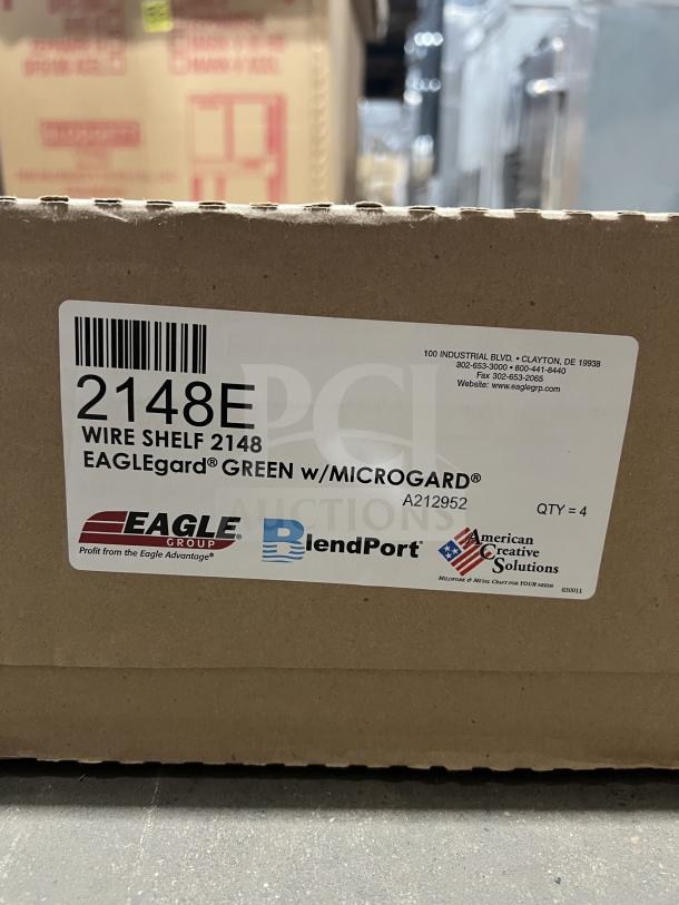 Brand new Eagle Group 21"x48" epoxy-coated wire shelf, model 2148E, in original box. EAGLEgard® Green with MICROGARD®.