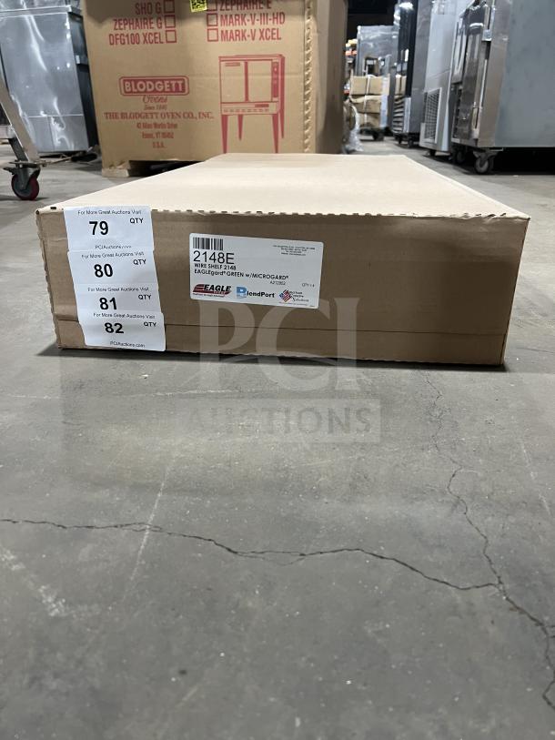 BRAND NEW Eagle Group 2148E epoxy-coated wire shelf, 21"x48", in original box with labels detailing model and make.