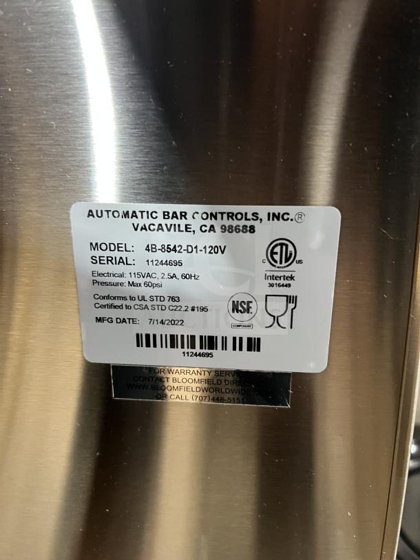 Brand new Bloomfield Koffee King stainless steel commercial coffee brewer, Model 48-8542D1120V, with brew basket, in box.