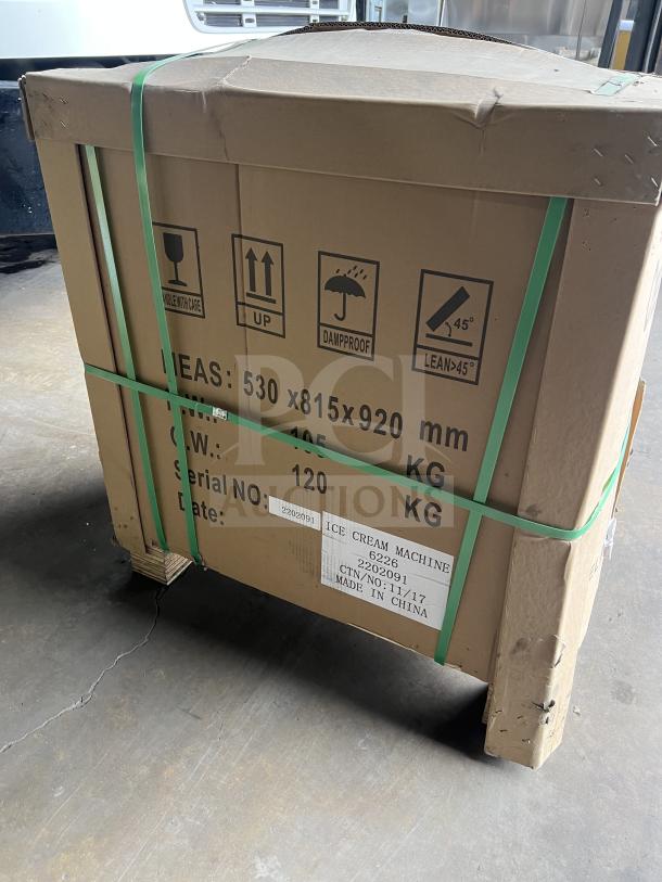 Brand new commercial countertop single flavor soft serve ice cream machine, model 6226, sealed in original box.