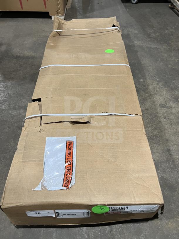 Brand new Metro 36" stainless steel wire shelving, model CR1836TGSR, in original box, unopened.