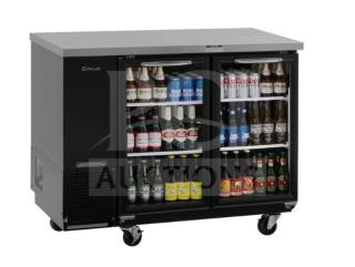 Brand new Turbo Air 2-glass door bar cooler, black, stainless steel worktop, Model TBB-24-48SGD-N, 110-120V, 1 Phase.