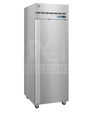 Brand new Hoshizaki F1A-FS commercial stainless steel one-door reach-in freezer with wired racks, 115V, SN: M53952B.