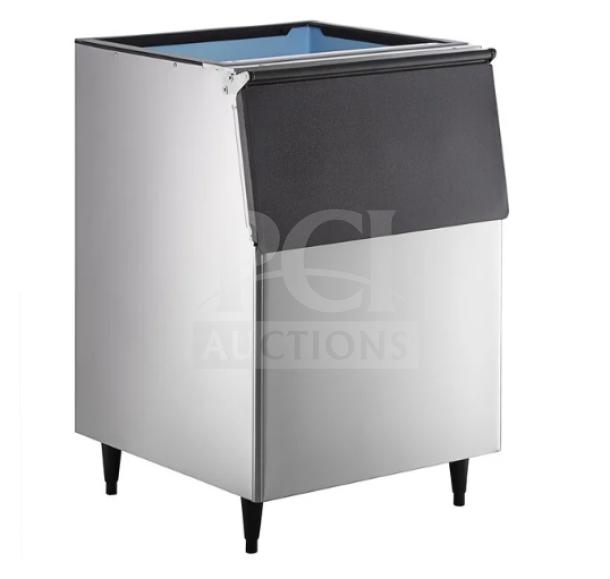 Brand new Hoshizaki B500SF stainless steel 30" ice storage bin on legs, pristine condition, model B-500SF, SN: M55375H.