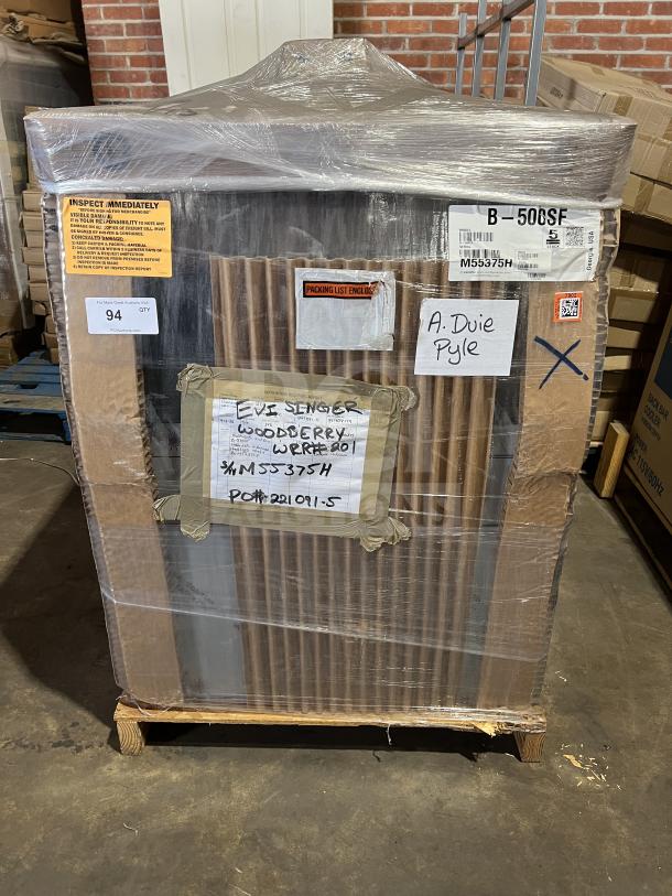 Brand new Hoshizaki 30" stainless steel ice storage bin, model B-500SF, serial M55375H, on legs, in original box.