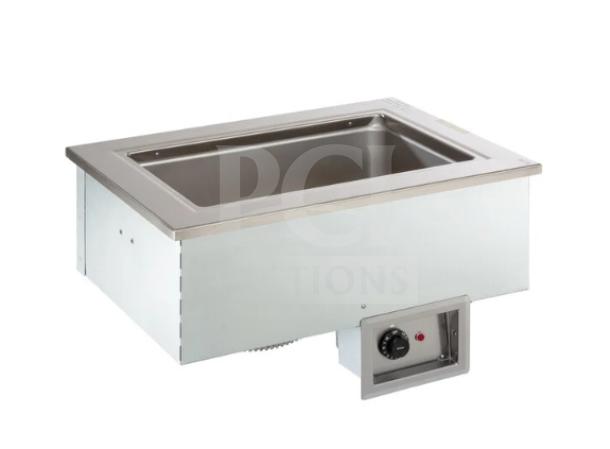 Brand new Delfield N8717D stainless steel one-pan drop-in hot food well, model N8717-D, in original box.