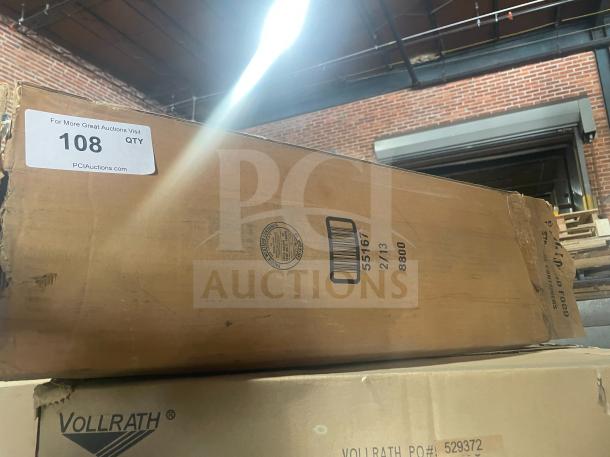 Brand new Cambro commercial round 6 Qt storage containers in box. Box shows shipping labels and markings.