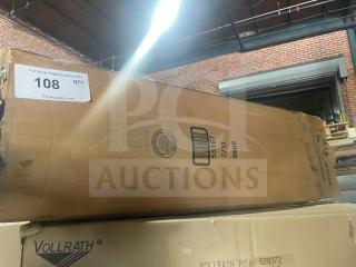 Brand new Cambro commercial round 6 Qt storage containers in box. Box shows shipping labels and markings.