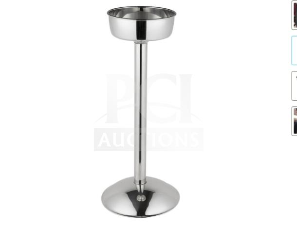 Vollrath stainless steel wine bucket stand, model 47611, brand new in box. Tall design, single bottle capacity.