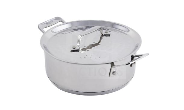 Bon Chef 6 Qt Pot, Model 60030HL, stainless steel, brand new in box, commercial-grade with handles and fitted lid.
