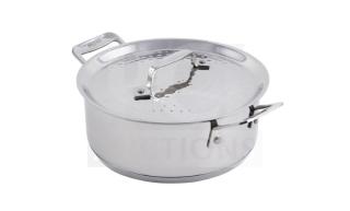 Bon Chef 6 Qt Pot, Model 60030HL, stainless steel, brand new in box, commercial-grade with handles and fitted lid.