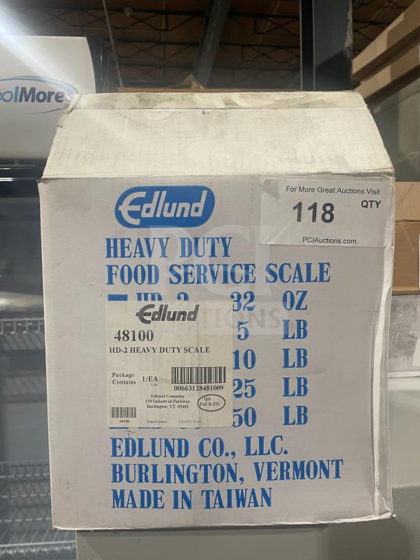 Brand new Edlund commercial countertop heavy-duty portion scale, Model 48100, in original packaging.