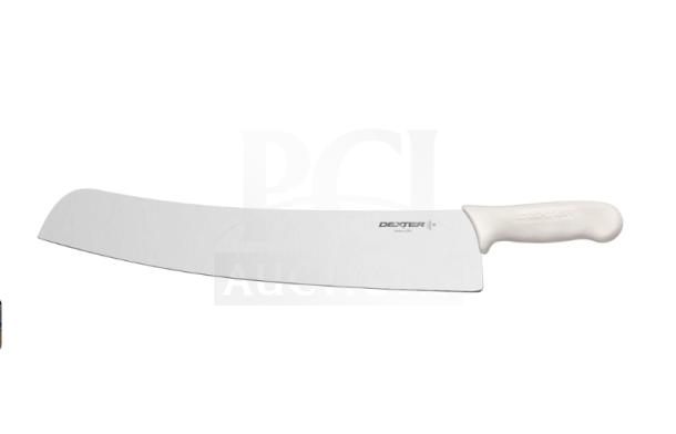 Brand new Dexter Russell Sani-Safe 16" pizza knife, model S160-16, with stainless steel blade and white grip handle.