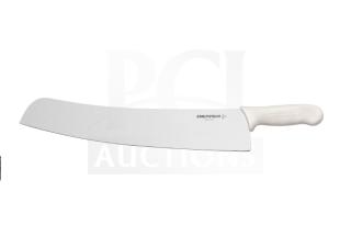Brand new Dexter Russell Sani-Safe 16" pizza knife, model S160-16, with stainless steel blade and white grip handle.
