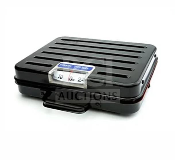 Brand new Rubbermaid Commercial Pelouze 250 lb capacity shipping/receiving scale in box; featured with dial display.
