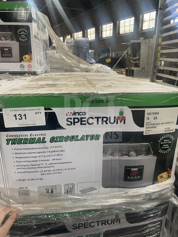 Winco Spectrum Series ESVC28 Sous Vide Cooker, 7.4 Gal, stainless steel, digital control, new in box, 110–120V.