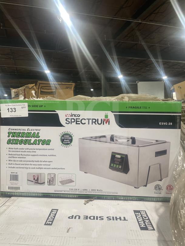Winco Spectrum ESVC28 7.4 Gal. Stainless Steel Sous Vide Cooker, new in box, digital control, 110-120V, commercial use.