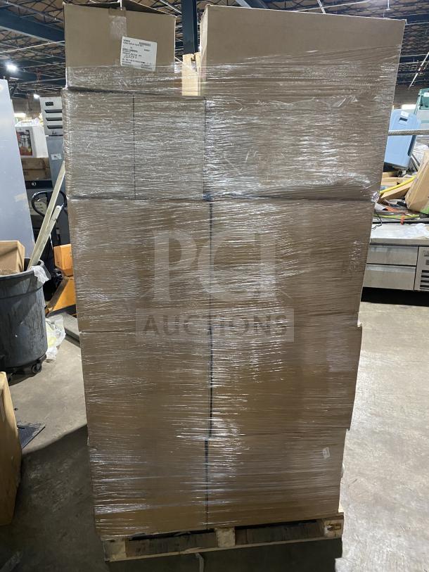 Mixed pallet with Cal-Mil displays, Bauscher platters, Quadgrip boards, Osslo platters. Brand new, wrapped boxes.
