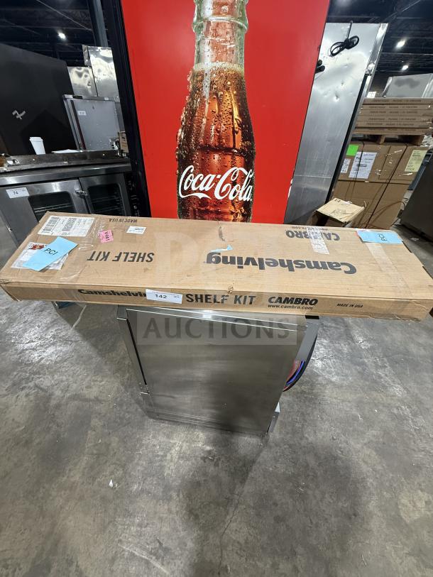New Cambro Cam Shelving unit in original packaging with visible labels indicating model and make.