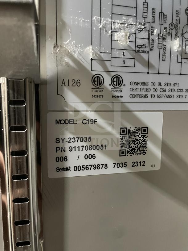 Coldline C19F Stainless Steel Reach-In Freezer, 29", new with wired rack, model tags visible, 115V 1 Phase.