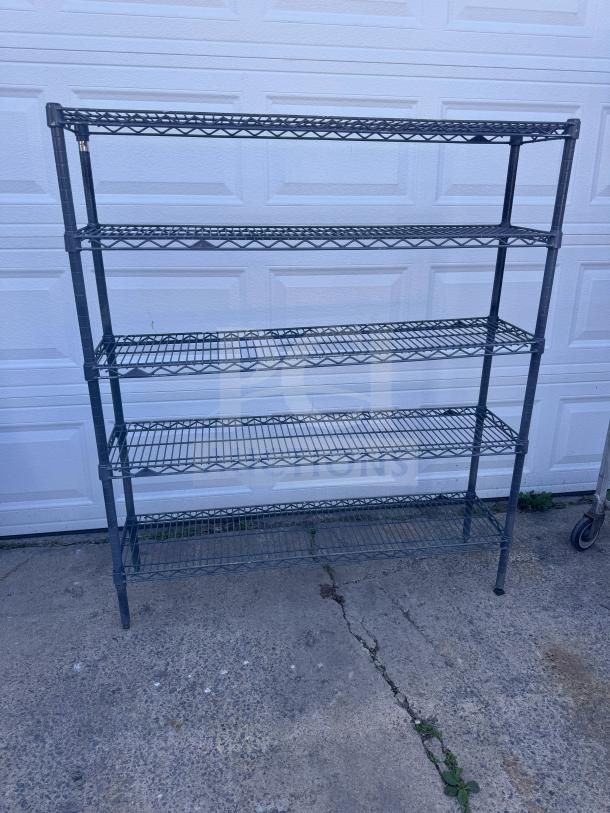 5-tier steel wire shelving unit, black, industrial style, in good condition, sturdy design, no visible tags or markings.