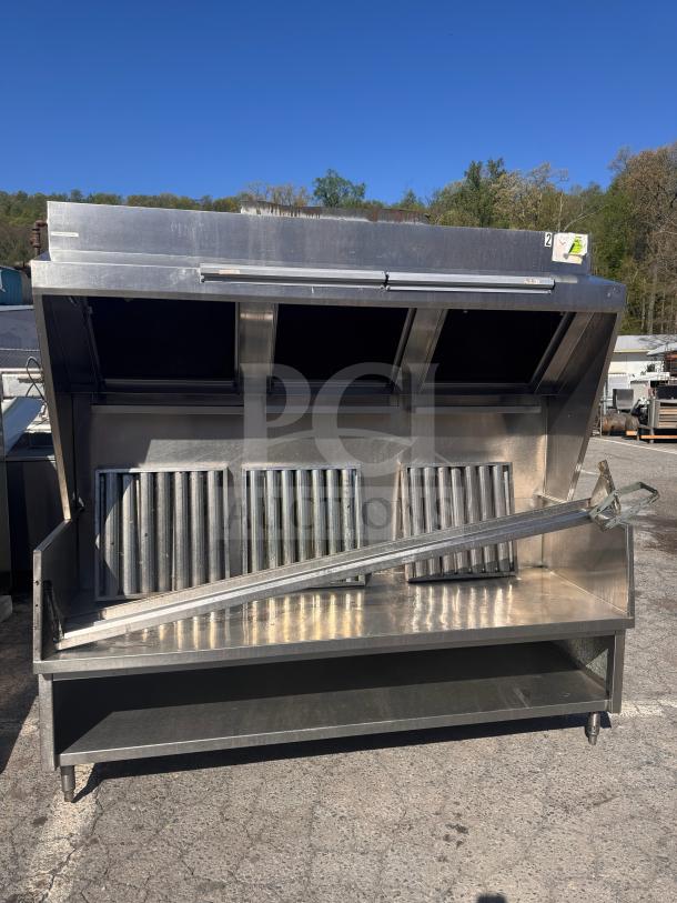 6 1/2 low profile commercial exhaust hoods, stainless steel, ideal for food trucks, in good condition with filters.