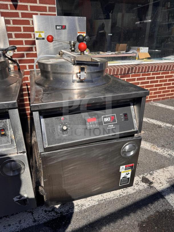 BKI FKM-FC commercial electric pressure fryer, stainless steel, 208 volts, control panel visible, used condition.