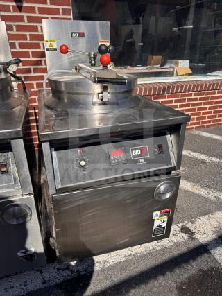 BKI FKM-FC commercial electric pressure fryer, stainless steel, 208 volts, control panel visible, used condition.