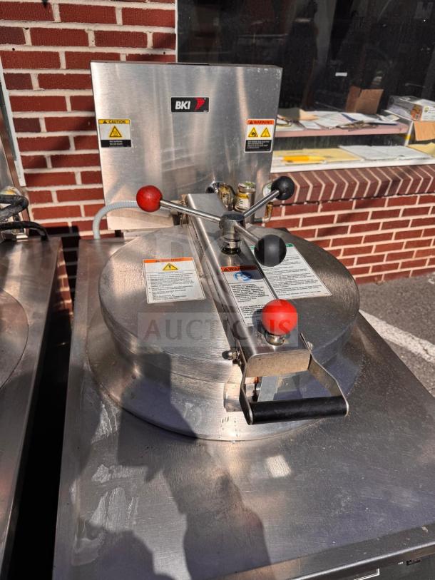 BKI FKM-FC commercial electric pressure fryer, 208 volts, stainless steel, visible labels with safety warnings, used condition.
