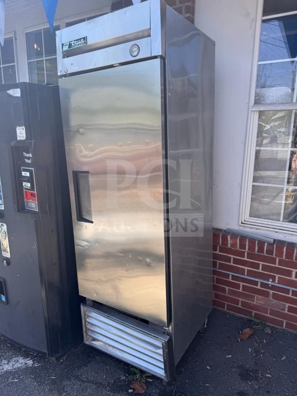 True T23-F Solid Door Freezer, stainless steel, tested and working, features temperature gauge.