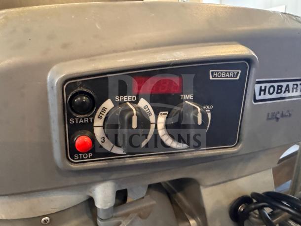 Hobart HL200 Legacy 20-Quart Mixer, crack on right side, tested and working, visible control panel and brand label.