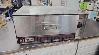 APW Wyott BW-30 commercial hot food warmer drawer, stainless steel, temperature knob, good condition, visible brand logo.